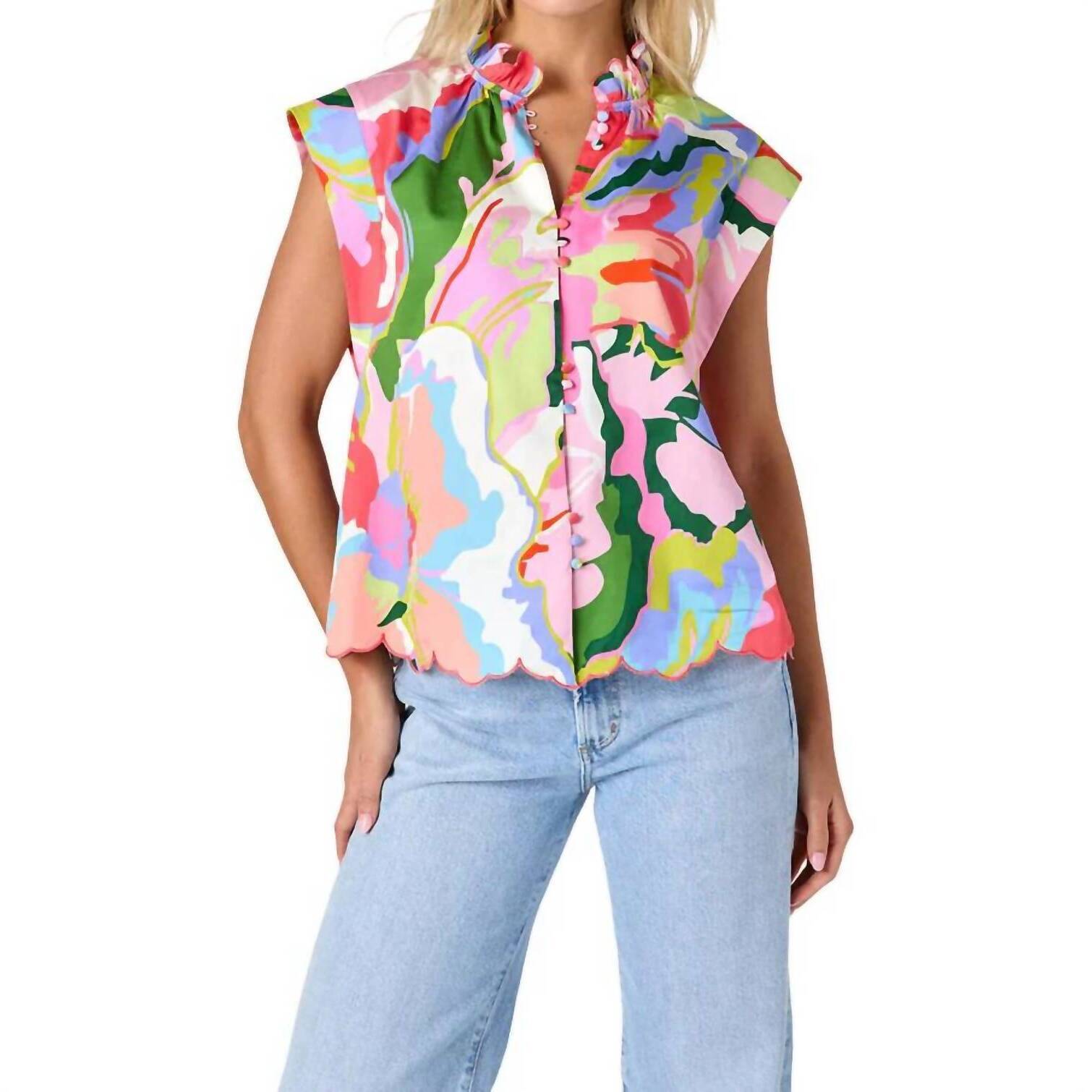 New Crosby By Mollie Burch Fritzy Button Front Top In Flutter